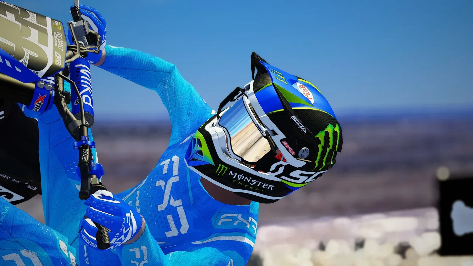 Monster Energy Bell Helmet Neon Blue MXB Mods monster-energy-bell-helmet-neon-blue-mxb-mods